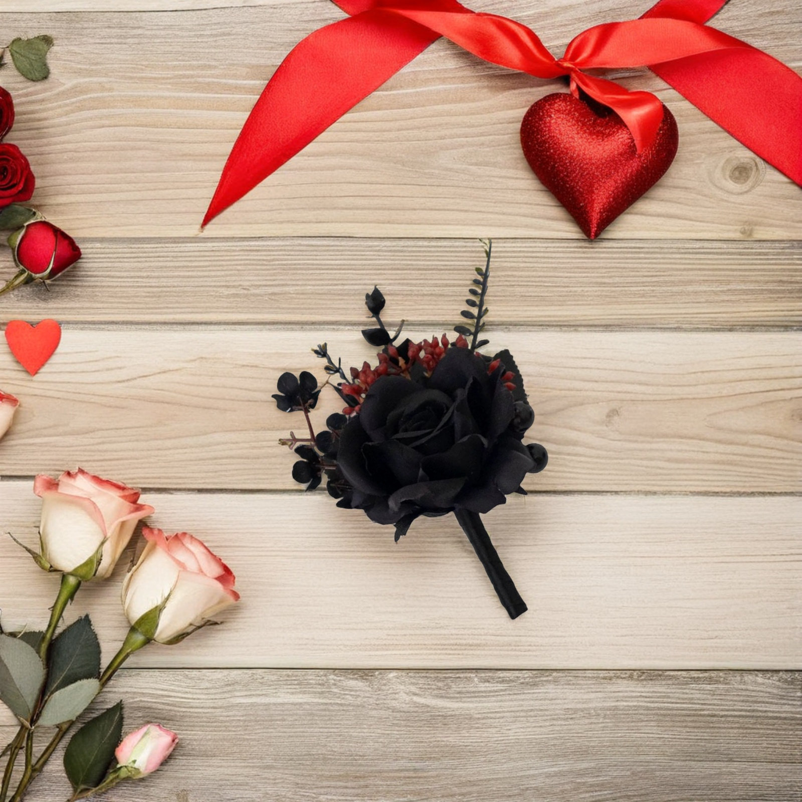Men'S Victorian Accessories - 1Set Black Rose Wrist Corsage Gothic