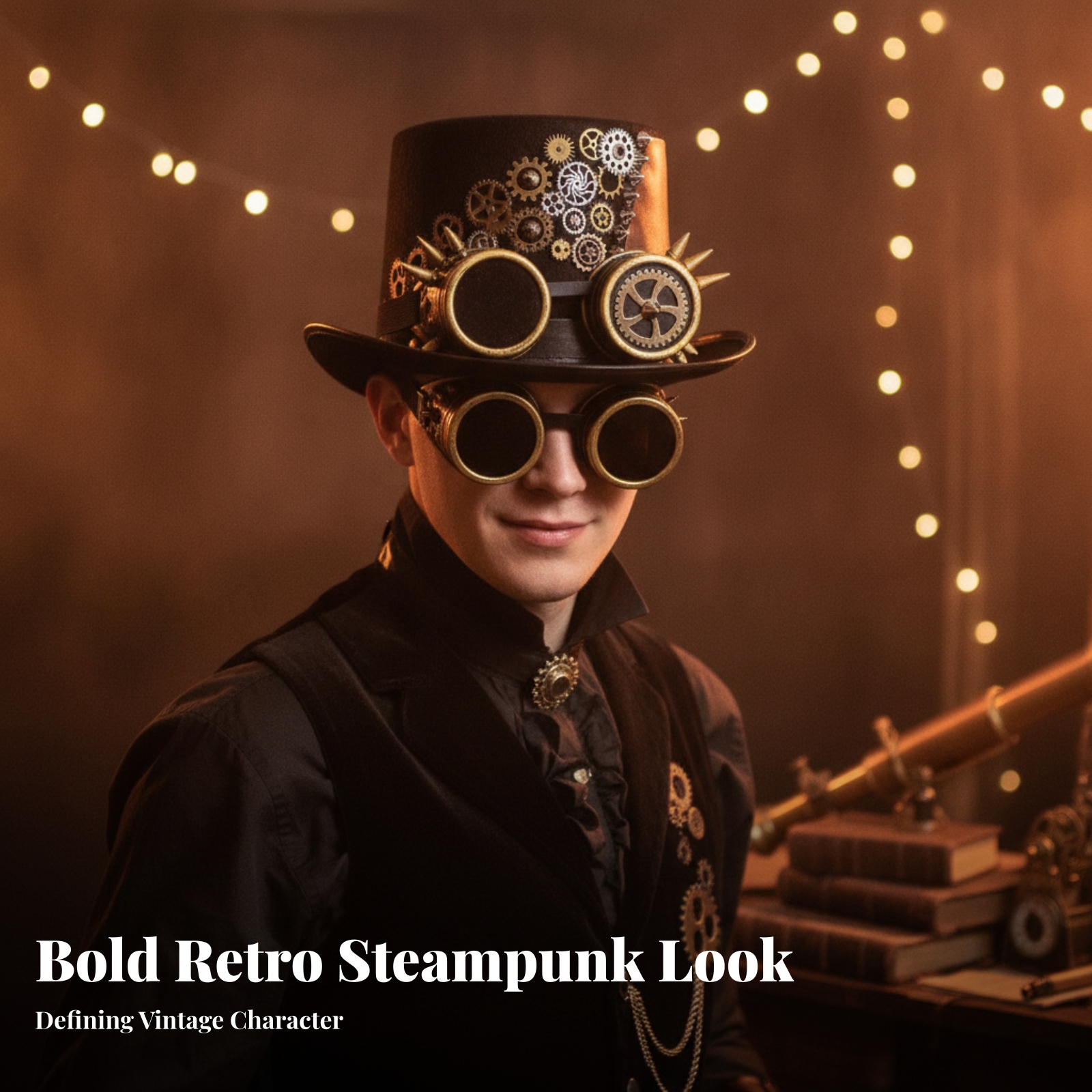 Men'S Victorian Accessories - Steampunk Hat with Goggles Adjustable Strap