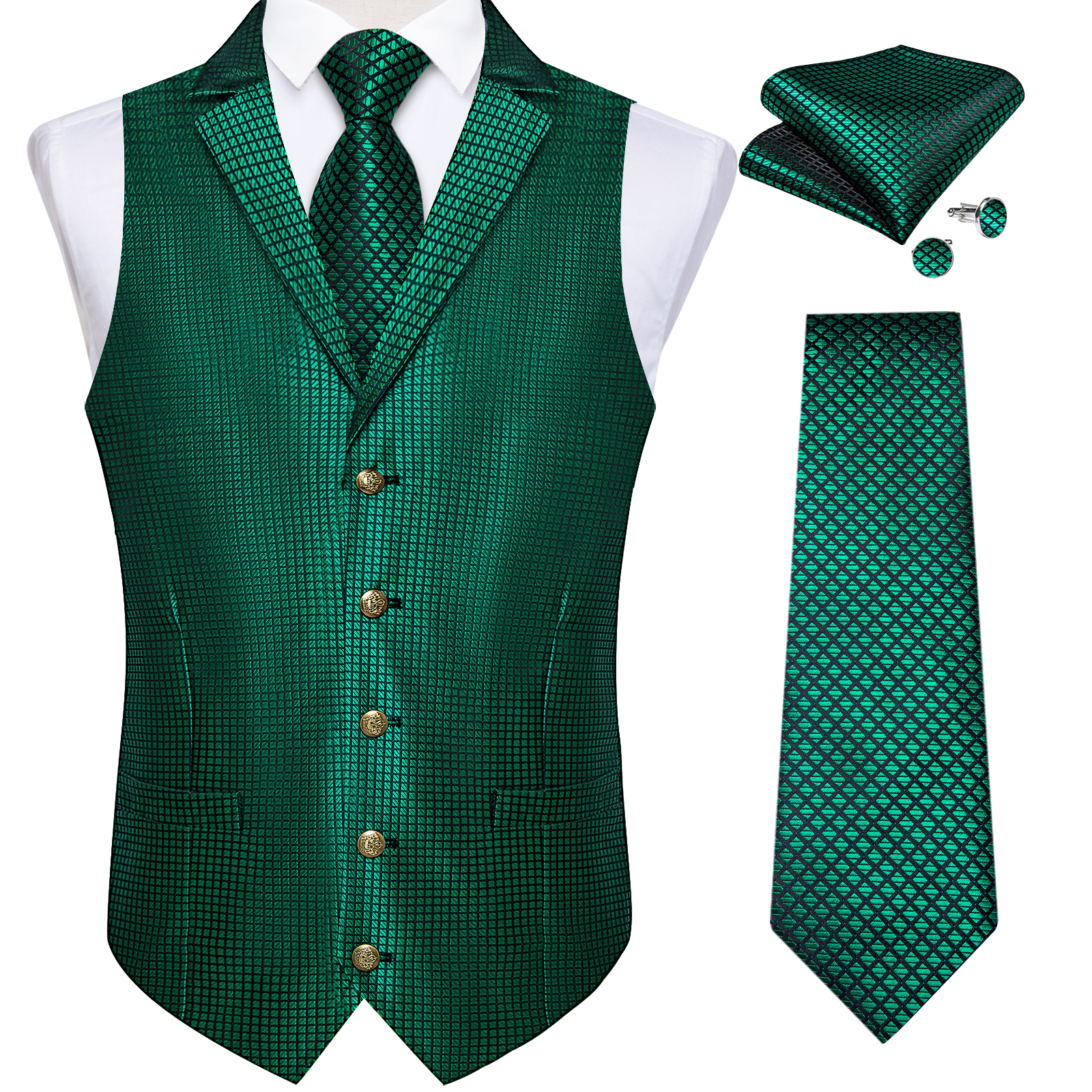 Men'S Victorian Accessories - Victorian Vest Tie Set Green Plaid