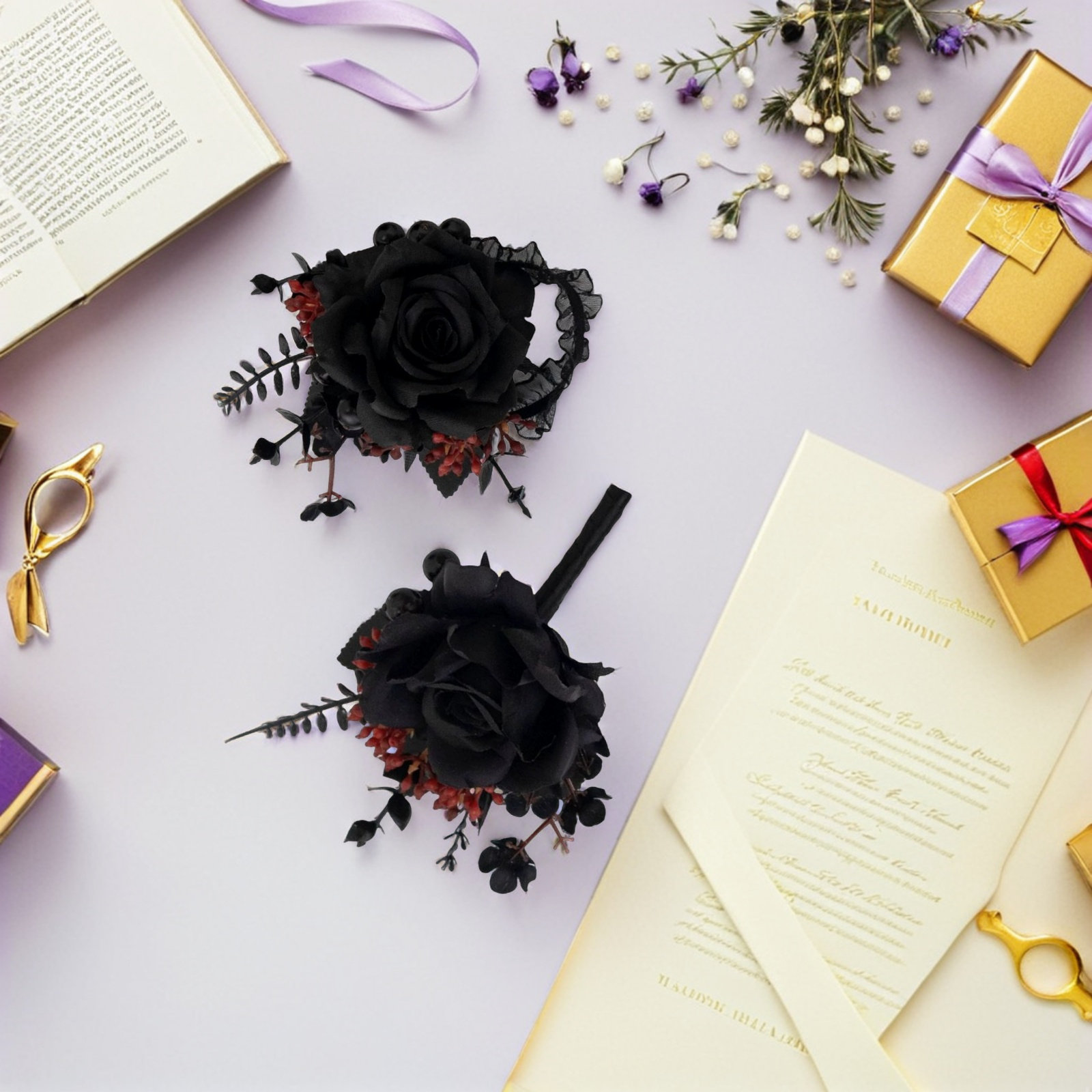 1Set Black Rose Wrist Corsage  - Men'S Victorian Accessories ulasan dan harga